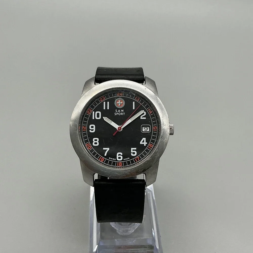 Victorinox S.A.W. Sport Mens Watch 38mm Black Dial Date Swiss Made New Battery